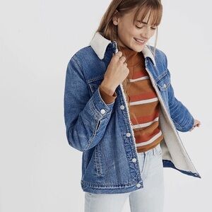 Madewell women’s Sherpa lined snap front denim jacket Sz M